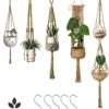 5 Stuks Luxe Jute Plantenhangers - Boho Handgeweven Katoen Hangpot Voor Binnen/Buiten - Hangende Bloempot Met Kralen - Macramé Touw/Koord Hangplant Houder - Bohemian Wandhanger Decoratie - Plant Hanger - Verticale Tuin Bloempothouder Planthanger