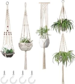 4 Stuks Plantenhangers - Boho Handgeweven Katoen Hangpot Voor Binnen/Buiten - Bloempot Met Kralen - Macramé Touw/Koord Hangplant Houder - Bohemian Wandhanger Decoratie - Verticale Tuin Plant Hanger Bloempothouder Planthanger Wit 16 4 Stuks Plantenhangers - Boho Handgeweven Katoen Hangpot Voor Binnen/Buiten - Bloempot Met Kralen - Macramé Touw/Koord Hangplant Houder - Bohemian Wandhanger Decoratie - Verticale Tuin Plant Hanger Bloempothouder Planthanger Wit -Tuinverzorgings Winkel 1068x1200