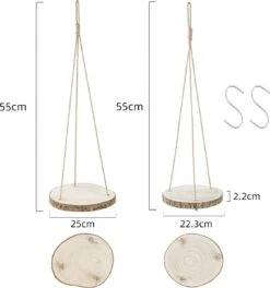 Set Van 2 Boomstam Rond Wandrek Plantenhangers - Boho Jute Houten Plantenrek - Hangpot Voor Binnen/Buiten - Hangende Bloempot Plank - Hangplant Houder - Bohemian Macrame Stijl Wandhanger - Hangplank Plant Hanger - Planthanger - Ø Rond 25-20cm -Tuinverzorgings Winkel 1121x1200 1