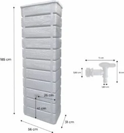 Regenton Muurtank, Grandval 300L, Antraciet Kunststof, Imitatiehout, Met Gootaansluitset Inbegrepen -Tuinverzorgings Winkel 1122x1200 1