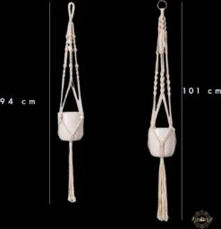 Plantenhanger - Plantenhanger Macrame - Set Van 2 - Wit - Knopen - Luxe Gevlochten Touw - Met Ophang Haken - Fienosa -Tuinverzorgings Winkel 1160x1200 1