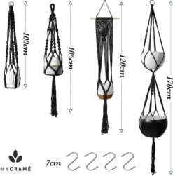 4 Stuks Luxe Macrame Plantenhangers - Boho Handgeweven Katoen Hangpot Voor Binnen/Buiten - Hangende Bloempot Met Kralen - Macramé Touw/Koord Hangplant Houder - Bohemian Wandhanger Decoratie - Plant Hanger - Verticale Tuin Bloempothouder Planthanger -Tuinverzorgings Winkel 1181x1200 5