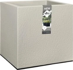 Elho Vivo Structure Finish Vierkant 40 - Plantenbak Voor Binnen & Buiten - Ø 39 X H 41 - Grijs/Warm Grijs