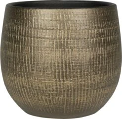 Plantenpot/bloempot In Een Strakke Modern Design Look Metal Goud Dia 22 Cm En Hoogte 20 Cm