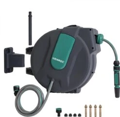 VONROC Automatische Slanghaspel – Incl. 25m Tuinslang, Aansluitslang, Spuitstuk, Koppelingen & Kraanaansluiting -Tuinverzorgings Winkel 1200x1170 2