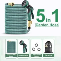 IBright Extra Sterke Uitrekbare Tuinslang - Flexibel - 15 Meter - Inclusief Opbergtas ,Sproeier ,Koppelstuk En Ophanghaak - Groen -Tuinverzorgings Winkel 1200x1183