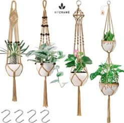 5 Stuks Jute Macrame Plantenhangers - Boho Handgeweven Katoen Hangpot Voor Binnen/Buiten - Hangende Bloempot Met Kralen - Macramé Touw/Koord Hangplant Houder - Bohemian Wandhanger Decoratie - Plant Hanger - Verticale Tuin Bloempothouder Planthanger -Tuinverzorgings Winkel 1200x1191 9