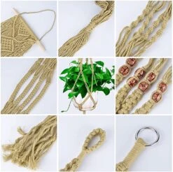 5 Stuks Luxe Jute Plantenhangers - Boho Handgeweven Katoen Hangpot Voor Binnen/Buiten - Hangende Bloempot Met Kralen - Macramé Touw/Koord Hangplant Houder - Bohemian Wandhanger Decoratie - Plant Hanger - Verticale Tuin Bloempothouder Planthanger -Tuinverzorgings Winkel 1200x1197 9