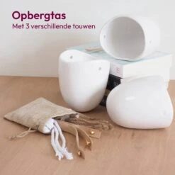 Gadgy Plantenhanger Keramiek - Set Van 3 - Hangpot Van Wit Steen - Hangende Bloempot Plantenpot - Met 3 Verschillende Koorden - 12x11x9.5CM -Tuinverzorgings Winkel 1200x1199 7