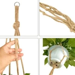 9 Stuks Jute Macrame Plantenhangers - Boho Handgeweven Katoen Hangpot Voor Binnen/Buiten - Hangende Bloempot Met Kralen - Macramé Touw/Koord Hangplant Houder - Bohemian Wandhanger Decoratie - Plant Hanger - Verticale Tuin Bloempothouder Planthanger -Tuinverzorgings Winkel 1200x1200 1012