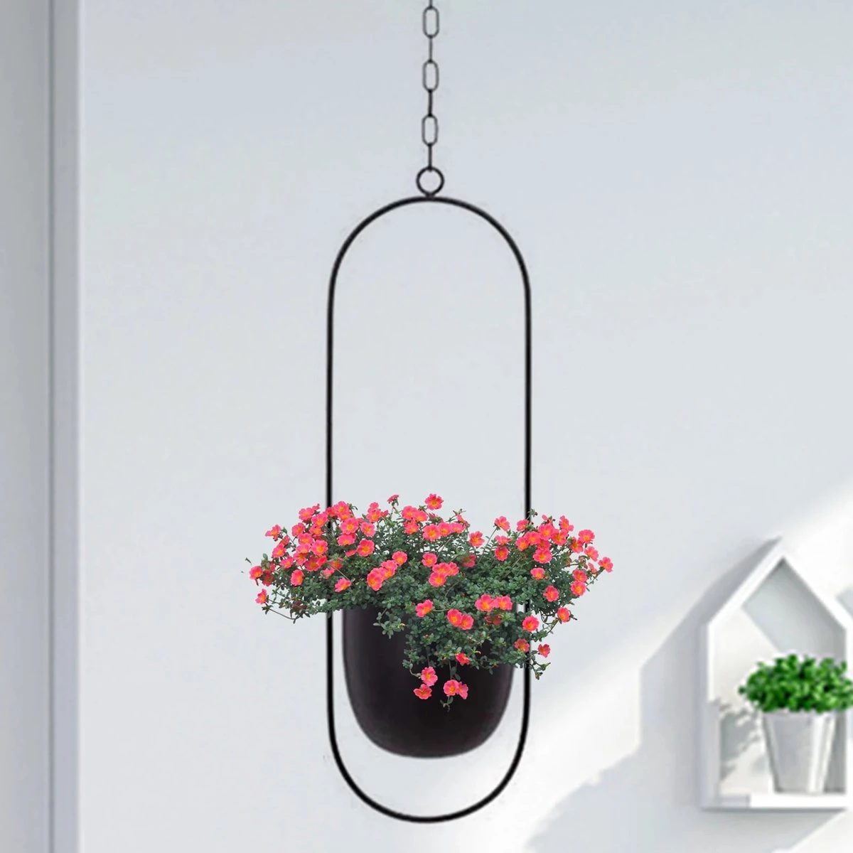 Be-Inspired® Hangende Bloempot Ovaal - Bloempot Binnen - Voor Hangplant – Plant Bloem Pot Met Opknoping – Plantenhanger - Plantenbak - Industrieel – Scandinavisch - Metaal - Zwart 4 Be-Inspired® Hangende Bloempot Ovaal - Bloempot Binnen - Voor Hangplant – Plant Bloem Pot Met Opknoping – Plantenhanger - Plantenbak - Industrieel – Scandinavisch - Metaal - Zwart - Afbeelding 2