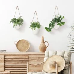 Gadgy Plantenhanger Keramiek - Set Van 3 - Hangpot Van Wit Steen - Hangende Bloempot Plantenpot - Met 3 Verschillende Koorden - 12x11x9.5CM -Tuinverzorgings Winkel 1200x1200 1051