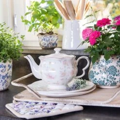 Clayre & Eef Bloempot Ø 21x17 Cm Beige Groen Keramiek Rond Bloemen Bloempot Binnen Plantenpot Plant Pot -Tuinverzorgings Winkel 1200x1200 1058