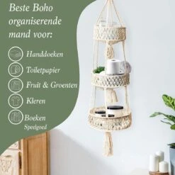 Macramé 3-Laags Hangende Fruitmand - Bohemian Mand Plantenhanger - Handgemaakt Katoen Touw Fruitschaal Hangmand - Boho Ophangbaar Etagere - Decoratieve Fruit Schaal/Basket - Opbergmand Organizer - Keuken/Balkon Decoratie - Hangpot Voor Binnen/Buiten -Tuinverzorgings Winkel 1200x1200 1109