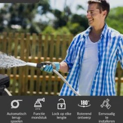 Buxibo - Wandslangenbox 20 Meter + 2 Meter - Tuinslang Met Haspel - 9 Sproei Standen - Slangenhouder 180° Draaibaar - Tuinslanghaspel Zwart+ Gratis Sproeier - Zwart -Tuinverzorgings Winkel 1200x1200 429