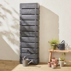 Regenton Muurtank, Grandval 300L, Antraciet Kunststof, Imitatiehout, Met Gootaansluitset Inbegrepen -Tuinverzorgings Winkel 1200x1200 579