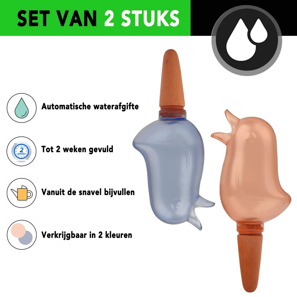 Waterdruppelaar Voor Planten 2 Stuks - Waterbol Kamerplanten - Automatisch Watergeefsysteem - Vogel - Blauw 7 Waterdruppelaar Voor Planten 2 Stuks - Waterbol Kamerplanten - Automatisch Watergeefsysteem - Vogel - Blauw - Afbeelding 5