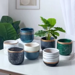 Bloempotten Binnen - Keramiek - Gouden Rand - Bloempot Buiten - Afvoergat 24 Cm - Groen – Groot -Tuinverzorgings Winkel 1200x1200 991