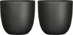 Mica Decorations Plantenpot Tusca - 2x - Zwart - Keramiek - Mat - D19.5/H18.5 Cm