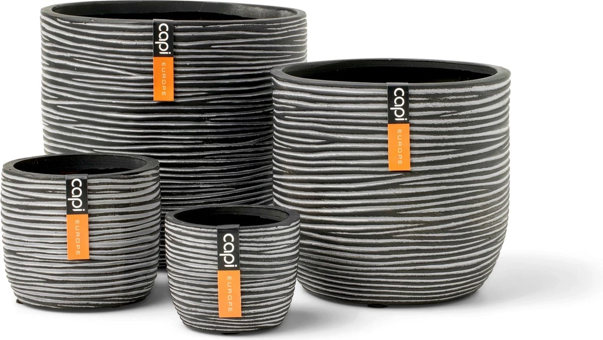 Capi Europe - Set Van 4 - Bloempot Binnen - Rib Antraciet 3 Capi Europe - Set Van 4 - Bloempot Binnen - Rib Antraciet