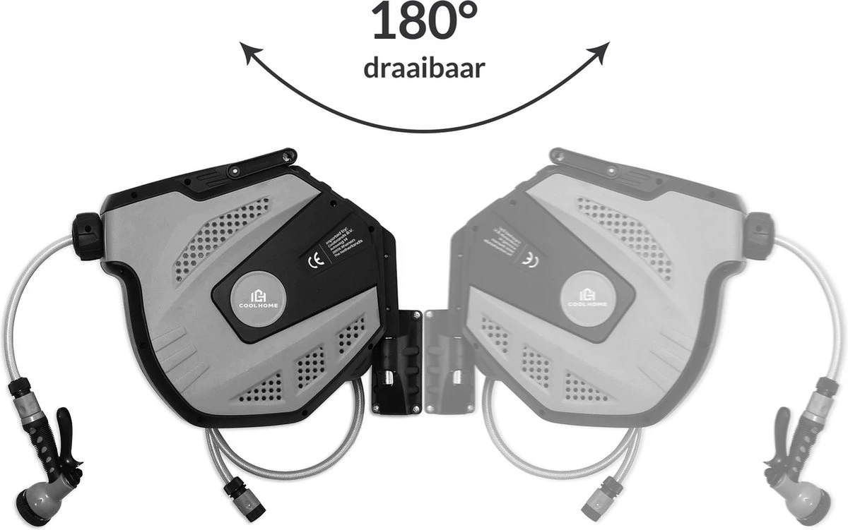 CoolHome Wandslangenbox 30 Meter + 2 Meter - Tuinslang Met Haspel- Slangenhouder 180° Draaibaar - Tuinslanghaspel Zwart - Grijs 7 CoolHome Wandslangenbox 30 Meter + 2 Meter - Tuinslang Met Haspel- Slangenhouder 180° Draaibaar - Tuinslanghaspel Zwart - Grijs - Afbeelding 5