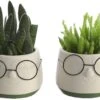 2x Bloempot Met Gezicht - Ø8 X H6,5 Cm - Bloempotten Voor Binnen Met Bril/Face/Hoofd