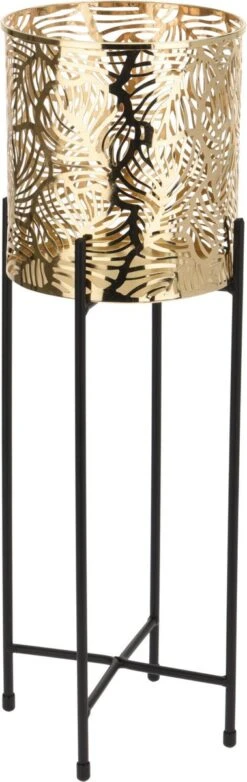 Set Van 2x Stuks Plantenpotten Goud Op Metalen Standaard 35 Cm En 45 Cm Hoogte -Tuinverzorgings Winkel 379x1200