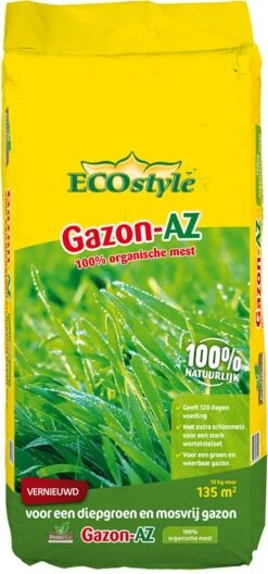 ECOstyle Gazon AZ Organische Gazonmest – Voor Diepgroen En Sterk Gazon – Geeft Tot 120 Dagen Voeding – Werkt Tegen Mos - 135 M² - 10 KG -Tuinverzorgings Winkel 561x1200