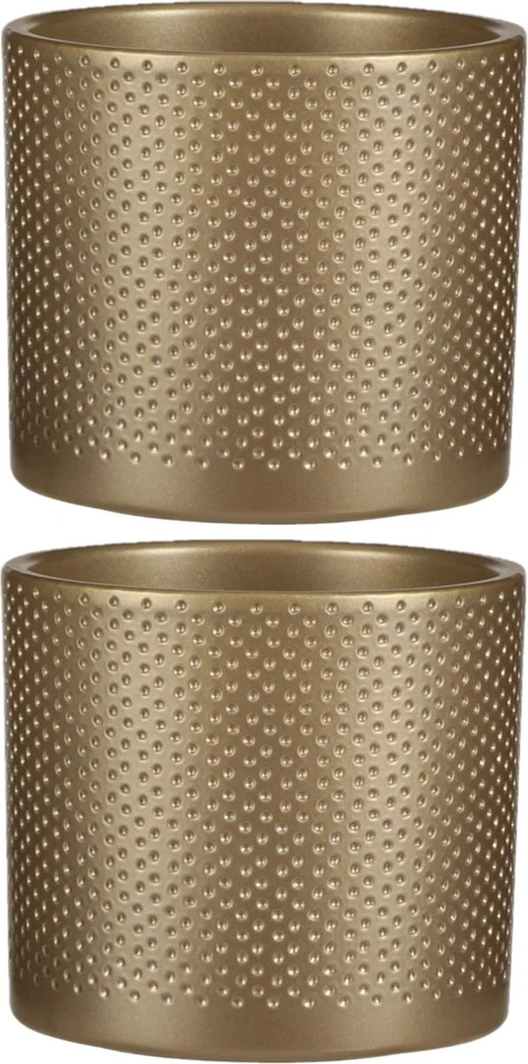 2x Stuks Bloempot In Kleur Relief Goud Keramiek Voor Kamerplant H12.5 X D13.5 Cm- Plantenpotten Binnen 3 2x Stuks Bloempot In Kleur Relief Goud Keramiek Voor Kamerplant H12.5 X D13.5 Cm- Plantenpotten Binnen