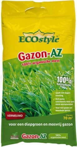 ECOstyle Gazon AZ Organische Gazonmest – Voor Diepgroen En Sterk Gazon – Geeft Tot 120 Dagen Voeding – Werkt Tegen Mos - 135 M² - 10 KG -Tuinverzorgings Winkel 629x1200 2