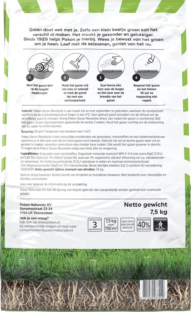 Pokon Gazon Revolutie - 2x7,5kg - Gazonmest / Graszaad / Bodemverbeteraar - Geschikt Voor 300m² - Binnen 15 Dagen Resultaat - Voordeelverpakking 7 Pokon Gazon Revolutie - 2x7,5kg - Gazonmest / Graszaad / Bodemverbeteraar - Geschikt Voor 300m² - Binnen 15 Dagen Resultaat - Voordeelverpakking - Afbeelding 5