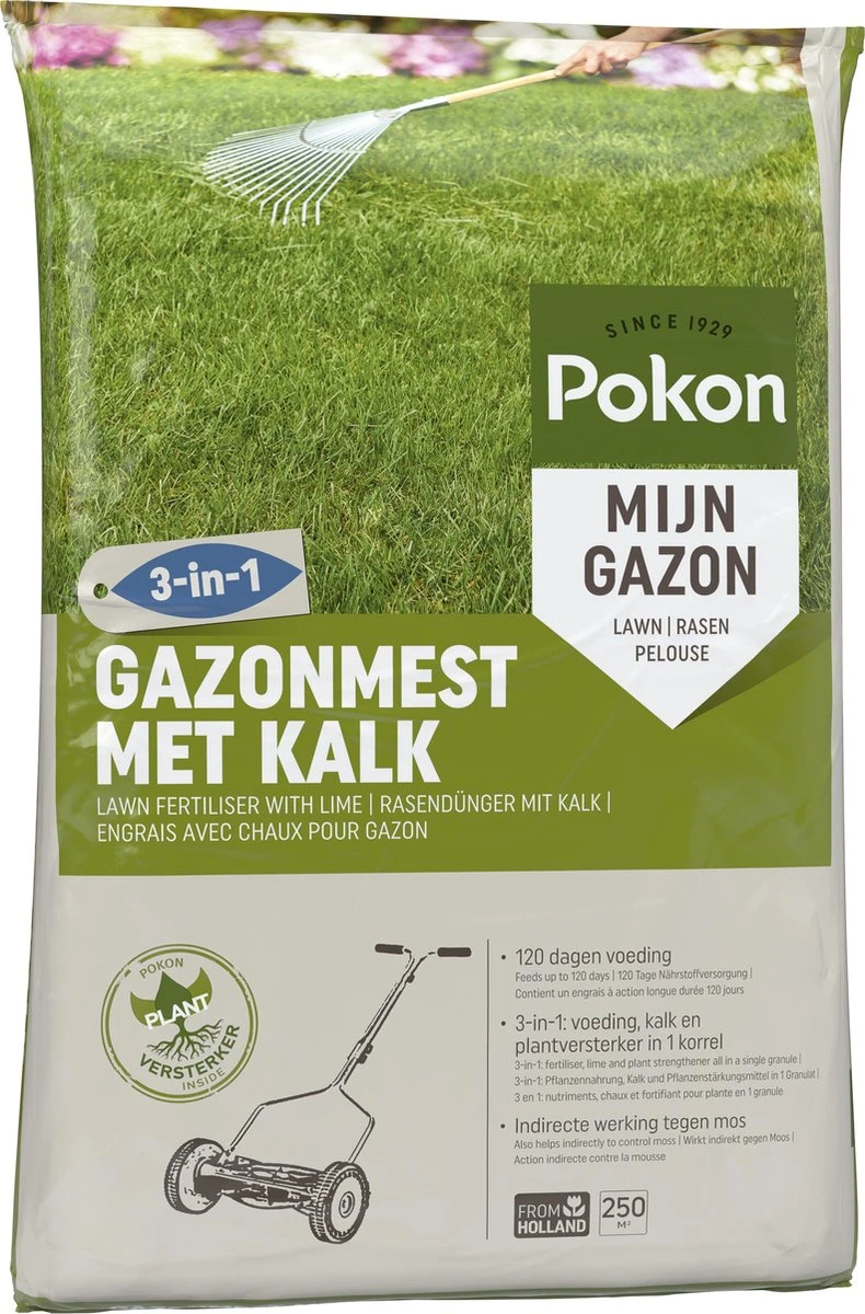 Pokon Gazonmest Met Kalk - 16,8kg - Mest - Geschikt Voor 250m² - 120 Dagen Voeding 4 Pokon Gazonmest Met Kalk - 16,8kg - Mest - Geschikt Voor 250m² - 120 Dagen Voeding - Afbeelding 2