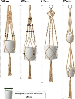 4 Stuks Luxe Jute Plantenhangers - Boho Handgeweven Katoen Hangpot Voor Binnen/Buiten - Hangende Bloempot Met Kralen - Macramé Touw/Koord Hangplant Houder - Bohemian Wandhanger Decoratie - Plant Hanger - Verticale Tuin Bloempothouder Planthanger -Tuinverzorgings Winkel 913x1200 2