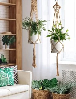 5 Stuks Jute Macrame Plantenhangers - Boho Handgeweven Katoen Hangpot Voor Binnen/Buiten - Hangende Bloempot Met Kralen - Macramé Touw/Koord Hangplant Houder - Bohemian Wandhanger Decoratie - Plant Hanger - Verticale Tuin Bloempothouder Planthanger -Tuinverzorgings Winkel 923x1200 8