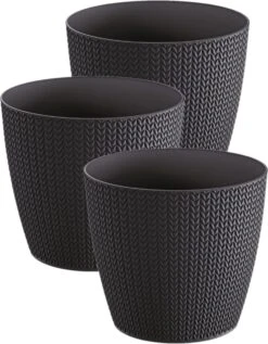 Prosperplast Set Van 3x Stuks Stijlvolle Plantenpotten/bloempotten Kunststof Dia 13 Cm En Hoogte 11 Cm In Het Antraciet Grijs Voor Binnen/buiten